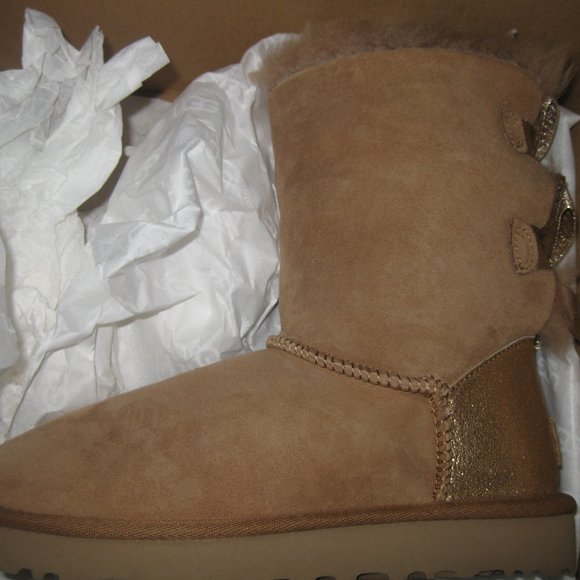 UGG Bailey Bow Glitz Boots Brown w/Metallic Bow Women Euro 36 or US 5.5 -6 NEW - Picture 6 of 9